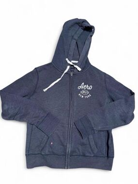 y2k Aeropostale Navy Zip Hoodie with Embroidered White Logo